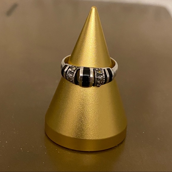 ITALY Sterling Silver Dome Enamel Marcasite Ring 7 - Picture 3 of 4